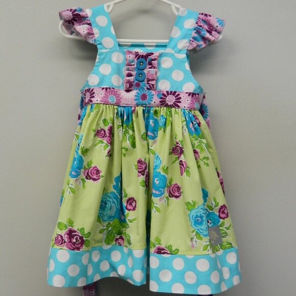 Eleanor Rose Dress size 18 mth  Green Aqua Purple Floral - Picture 2 of 9
